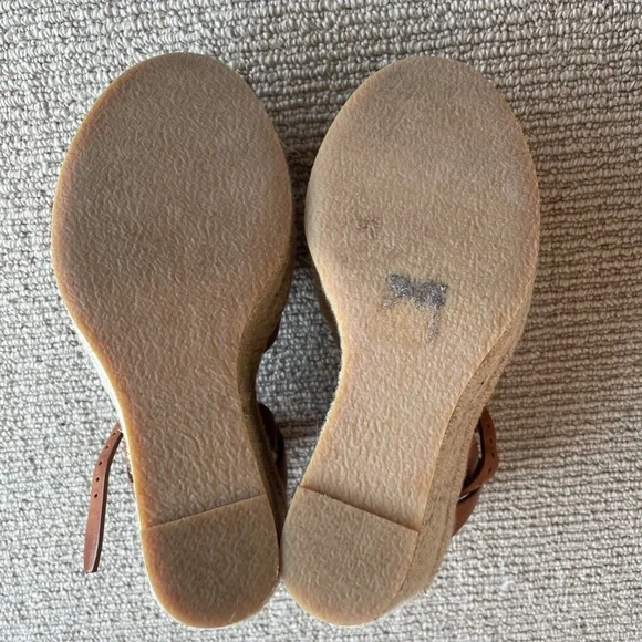 Yves Saint Laurent Tribute Brown Leather Espadrille Wedge Sandals - Picture 4 of 10